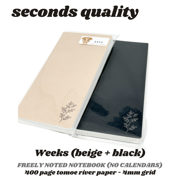 * Seconds Quality *  WEEKS + 400pg Freely Noted |  52 gsm Tomoe River Paper Notebook ( OOPS )