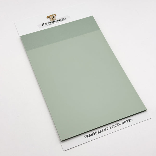 Large Sage Green Transparent PET Sticky Note Pad (3.9 x 5.9")