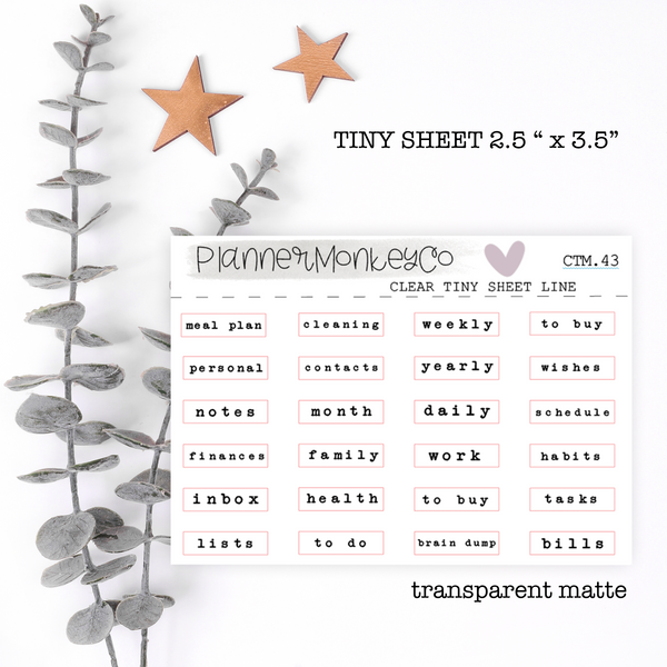 CTM.43 | Minimal Typewriter Tab Labels Tiny sheet (Transparent)