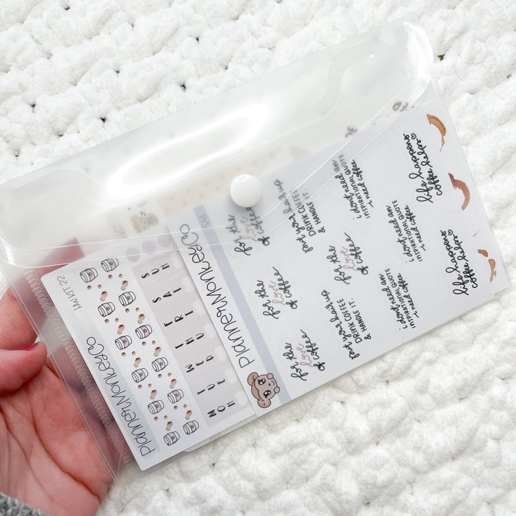 White Button Clear Envelope Plastic Sticker Storage Pouch | Plain