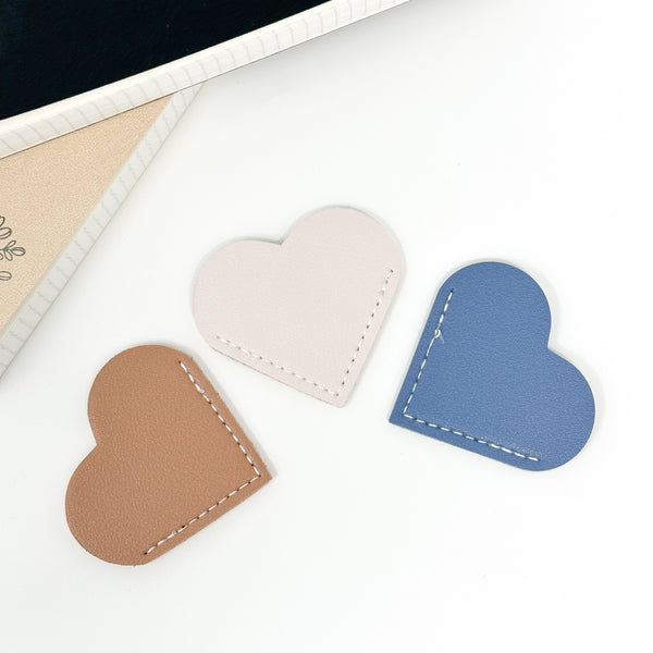 Vegan Leather Corner Heart Bookmark  | Dusty Pink, Slate Blue, Or Caramel