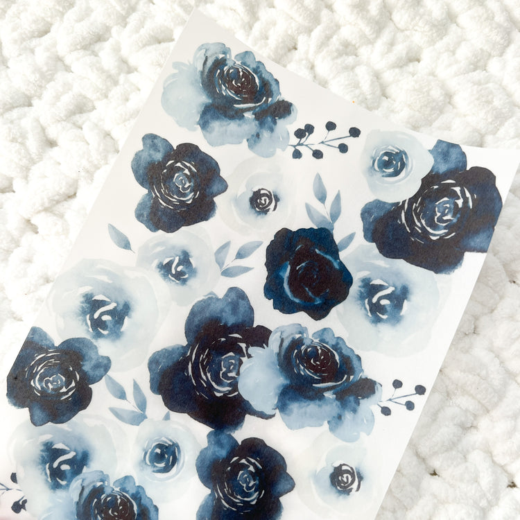 Navy Blue Floral Vellum Sheet