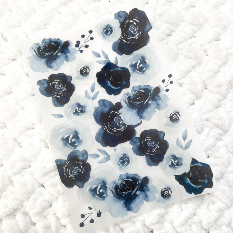 Navy Blue Floral Vellum Sheet