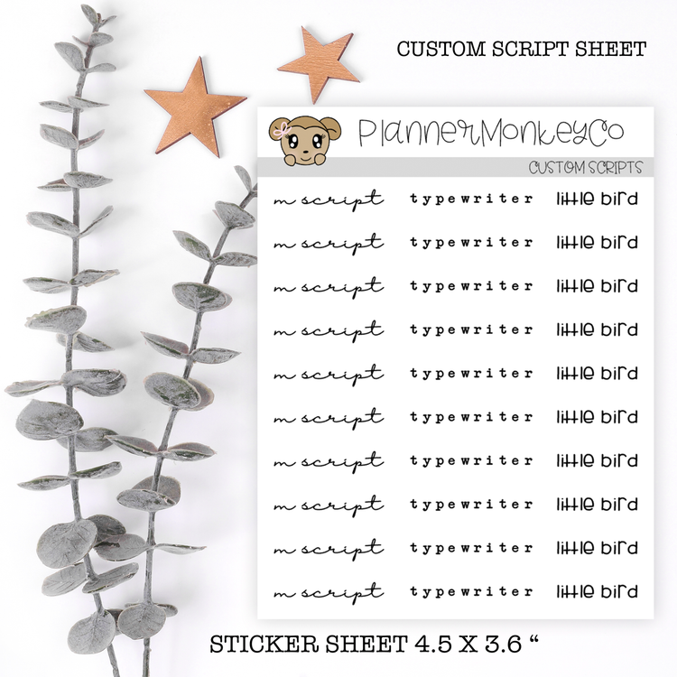 CUSTOM Script 1/4 Sheet (3 fonts to choose from) | Regular OR Transparent Matte