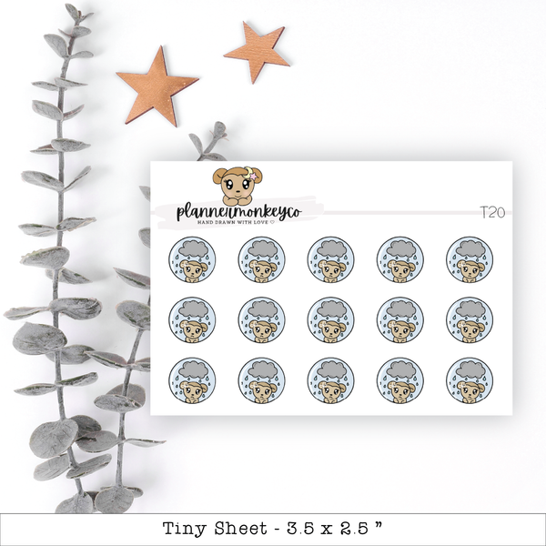 a sheet of stickers with a teddy bear on it