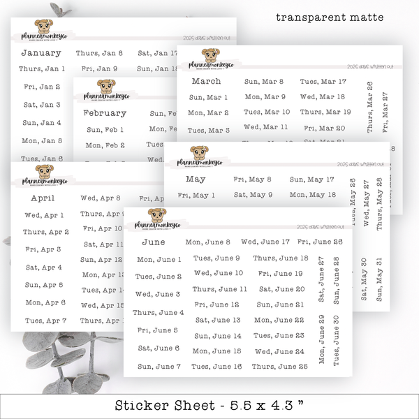 2026 Typewriter Days Written Out Daily Stickers