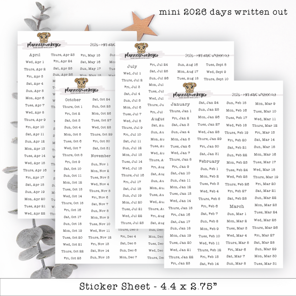 2026 Mini Typewriter Days Written Out Daily Stickers