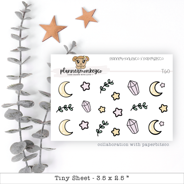 a sheet of stickers with a bear and stars on it