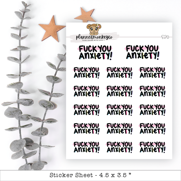 a sticker sheet with words and stars on it