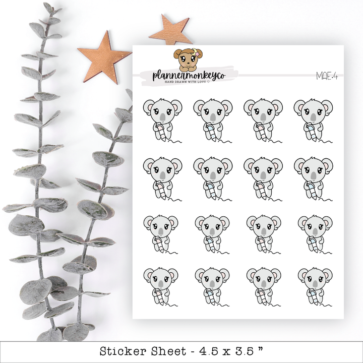 a sticker sheet with koalas and stars