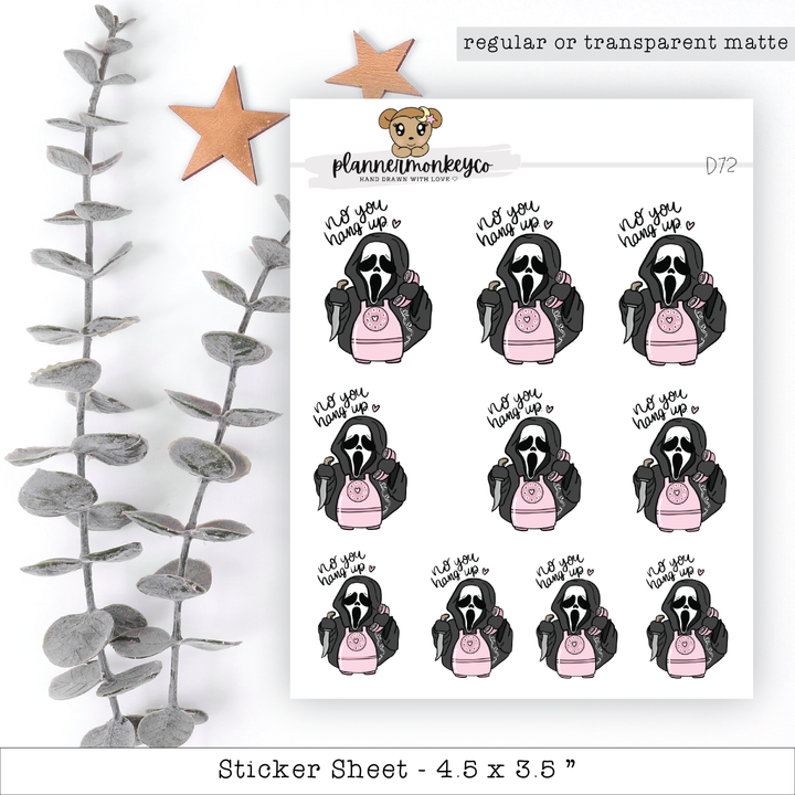 a sticker sheet of a black and white dog with a pink purse