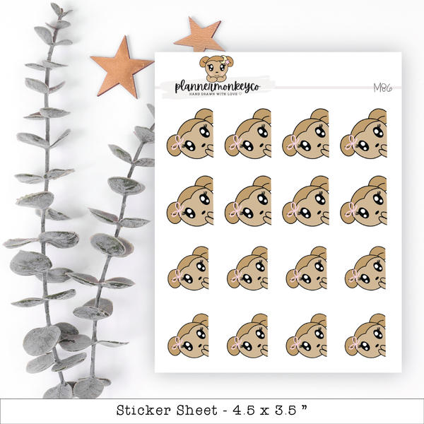 a sheet of stickers with a picture of a monkey