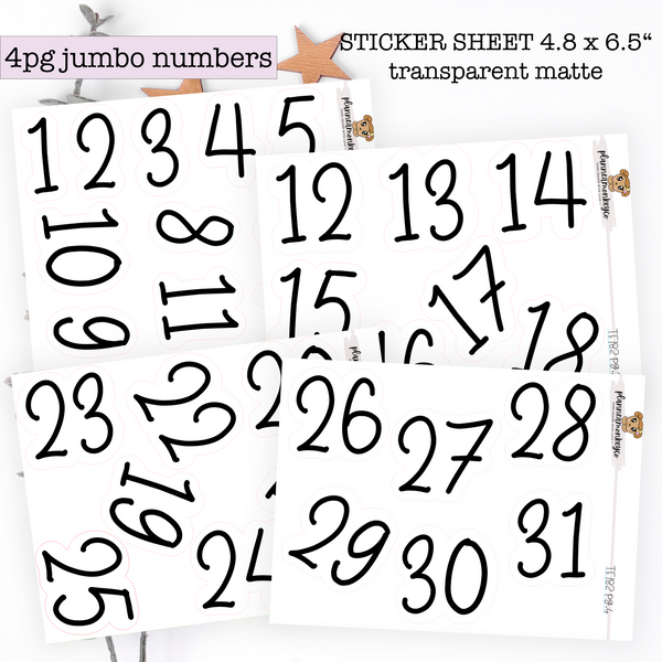 TF182 | 4PC Cute JUMBO Numbers / Date Stickers (Transparent)