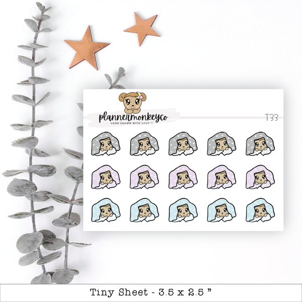 a sheet of stickers with a teddy bear on it
