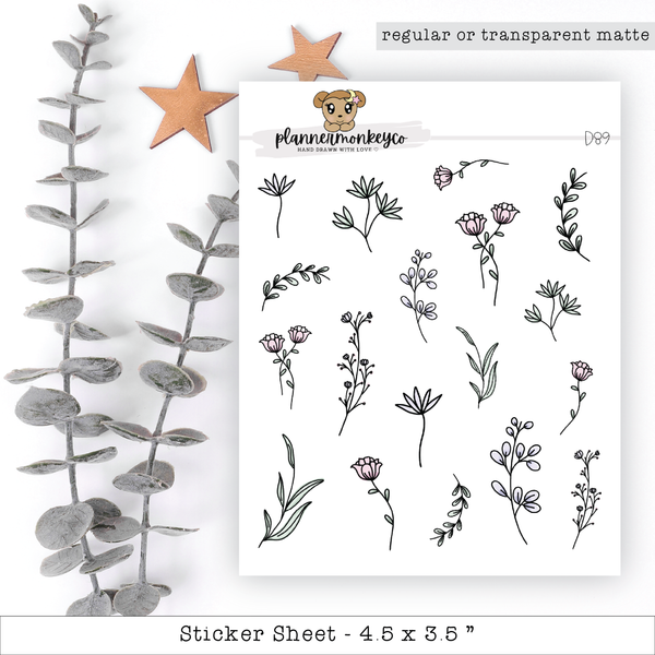 a sheet of stickers with flowers and stars