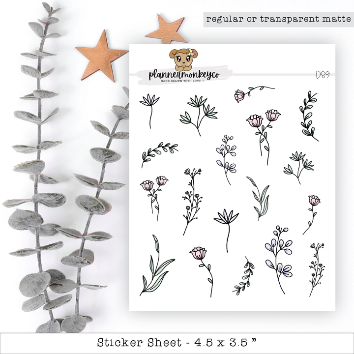 a sheet of stickers with flowers and stars