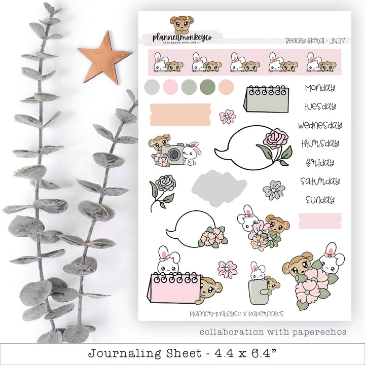 a sticker sheet with flowers and a bear