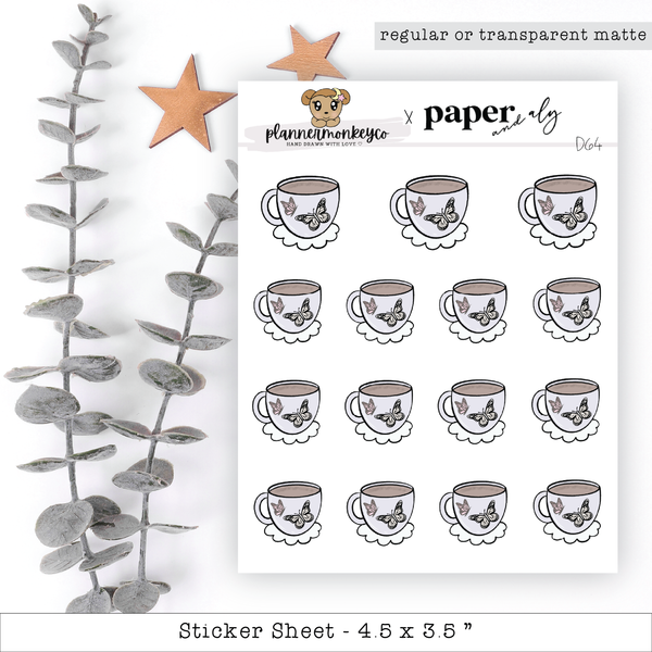 a sheet of stickers with a cup of coffee on it