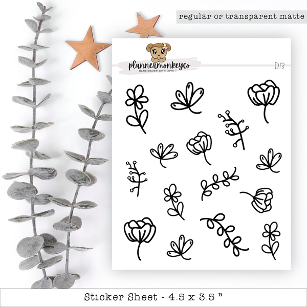 a sheet of stickers with flowers and leaves