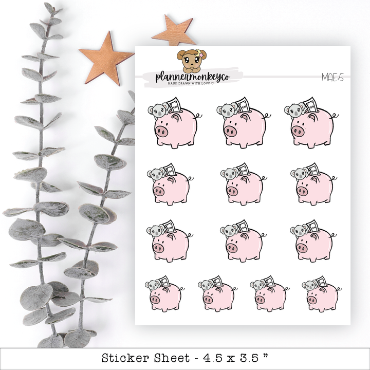a sticker sheet of a pig with a crown on it