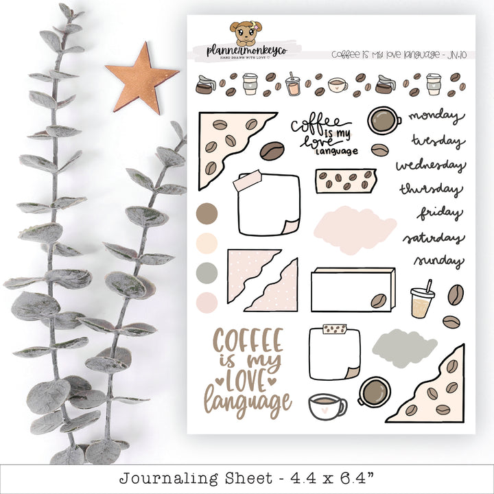 a sticker sheet with coffee is my love language