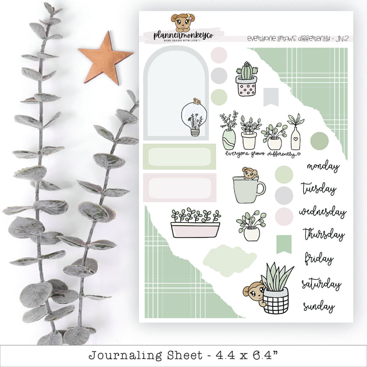a sheet of stickers with plants and a star