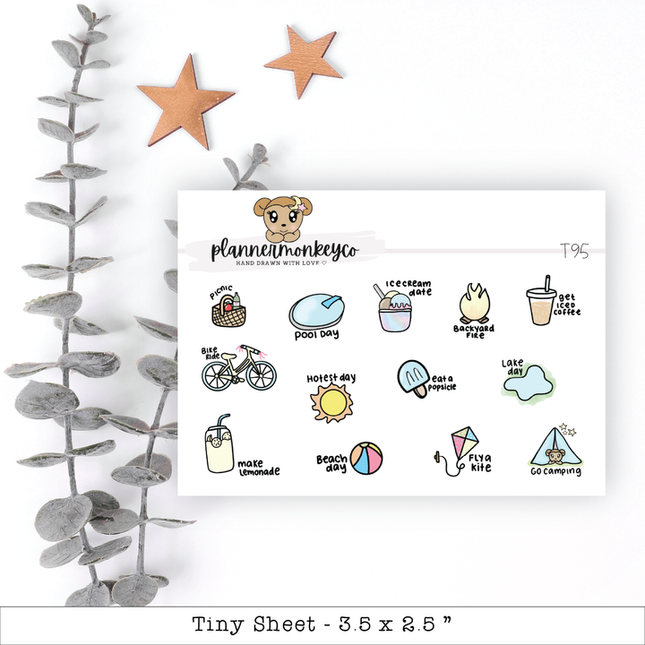 a sticker sheet with a bear and other stickers on it