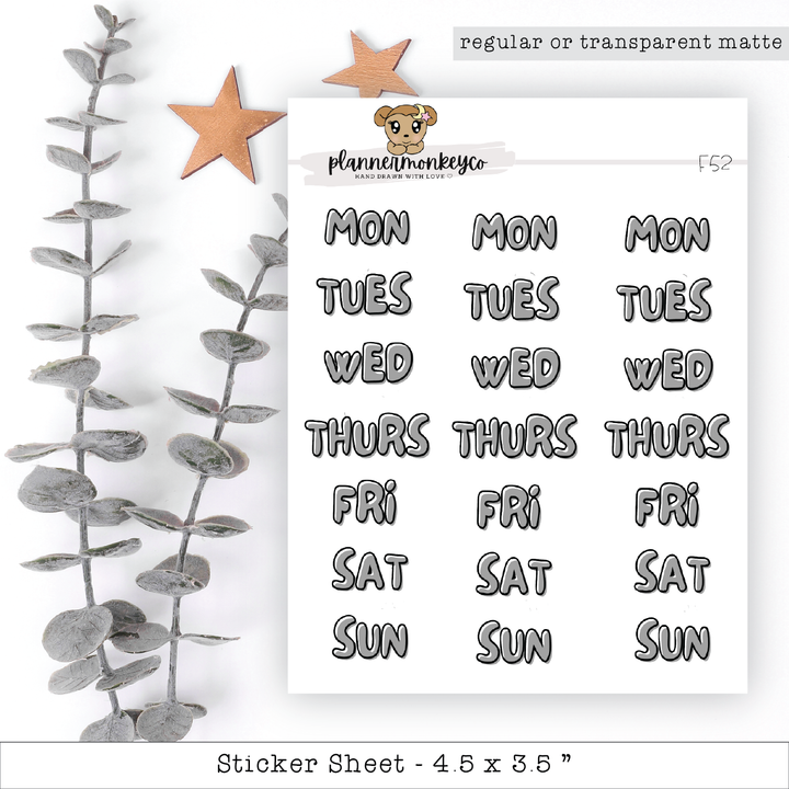 a sticker sheet with words and stars on it