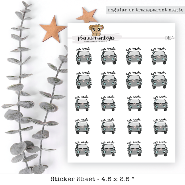 a sheet of stickers with a car and stars
