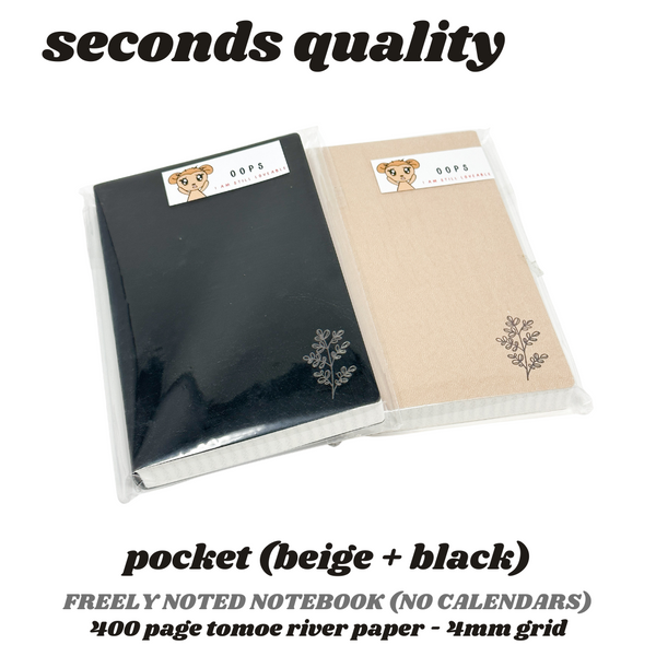 * Seconds Quality * POCKET + 400pg Freely Noted |  52 gsm Tomoe River Paper Notebook ( OOPS )