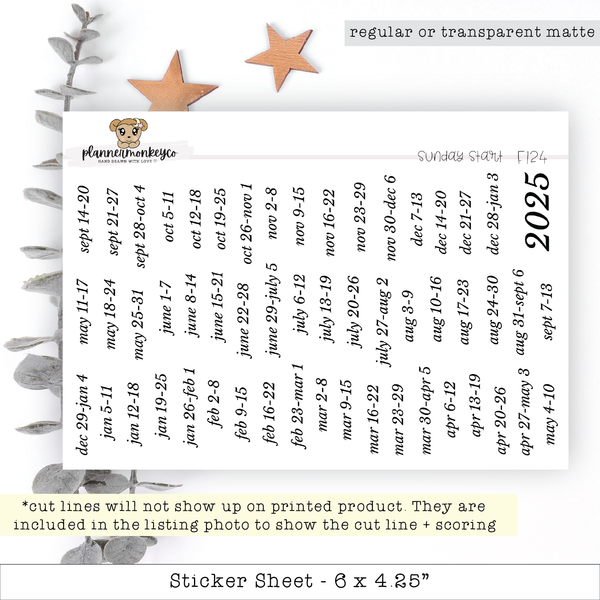 Freely Planned Weeks 2025 Sticker Sheet Sunday Start