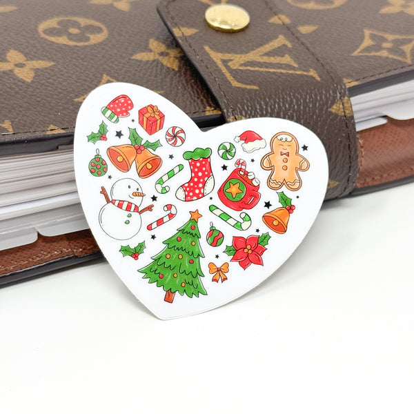 Holiday Heart Vinyl Die Cut Sticker | Glossy