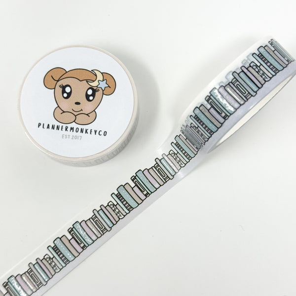 Bookshelf 2.0 Muted Cool Neutrals Washi Tape | Silver Foil 15MM
