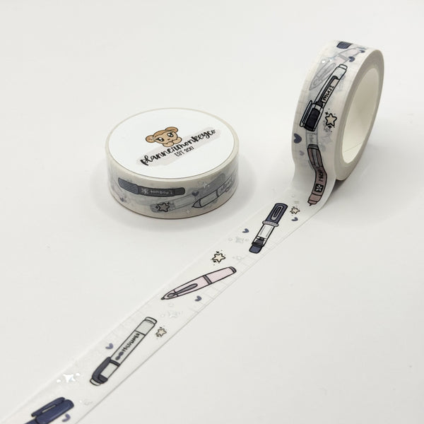 Midnight Stationery Pen Lover Foiled Washi Tape | Holo Silver Foil (15MM)