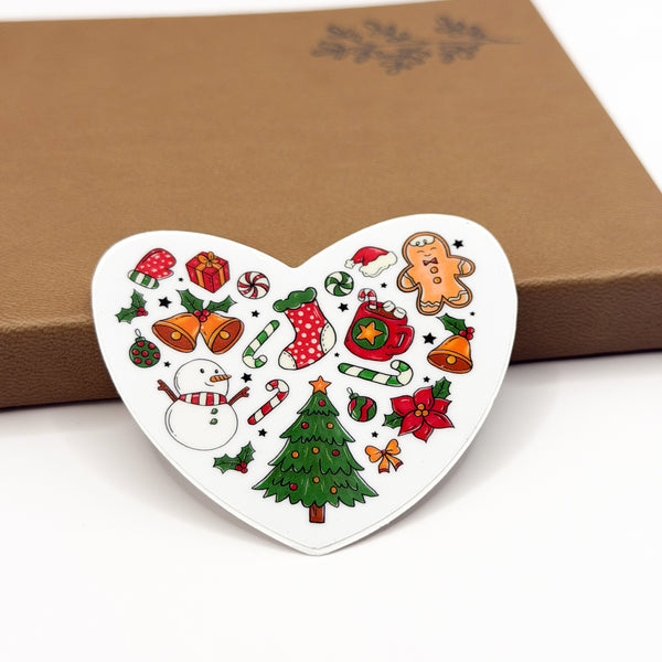 Holiday Heart Vinyl Die Cut Sticker | Glossy