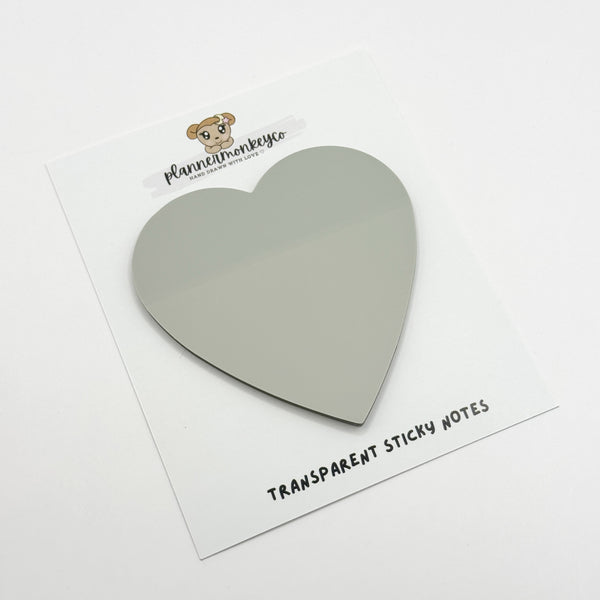 Grey Heart Shaped Transparent Sticky Note Pad (PET)