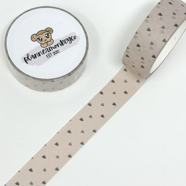 Taupe Hearts Washi Tape | 15MM