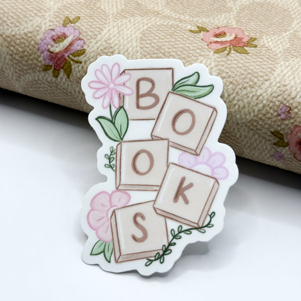 Spring Floral Books Block Letter Vinyl Die Cut Sticker | Matte