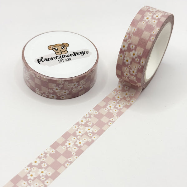 Blush Checkered Floral Washi Tape | 15MM