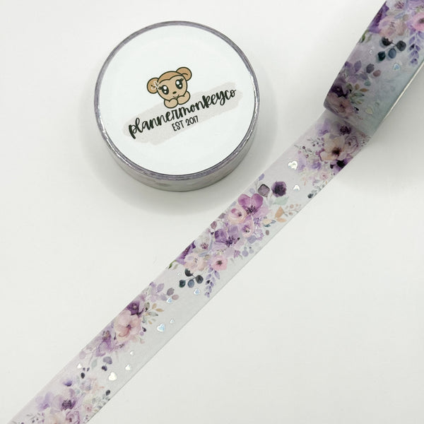 Watercolour Floral Washi Tape (Version 2) | Silver Foil 15MM