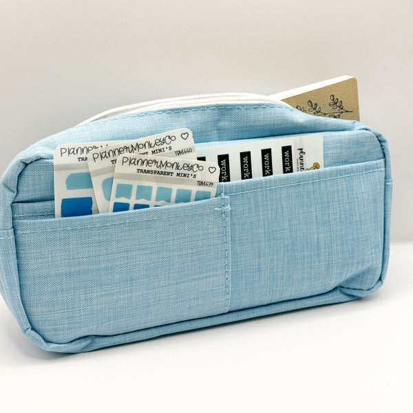 Blue Canvas Pencil Pouch With Front Pockets