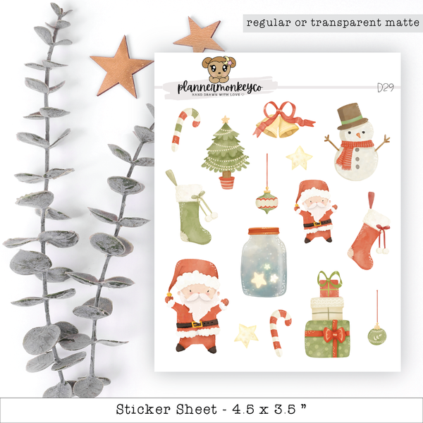 Watercolour Christmas Doodle Stickers