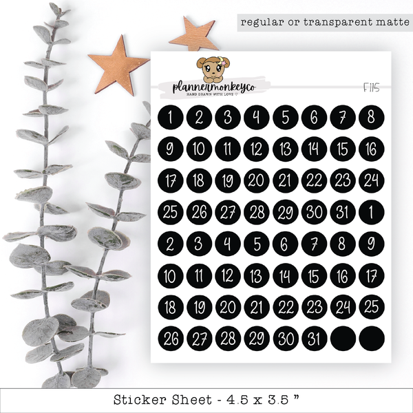 Black Date Dot Minimal Stickers