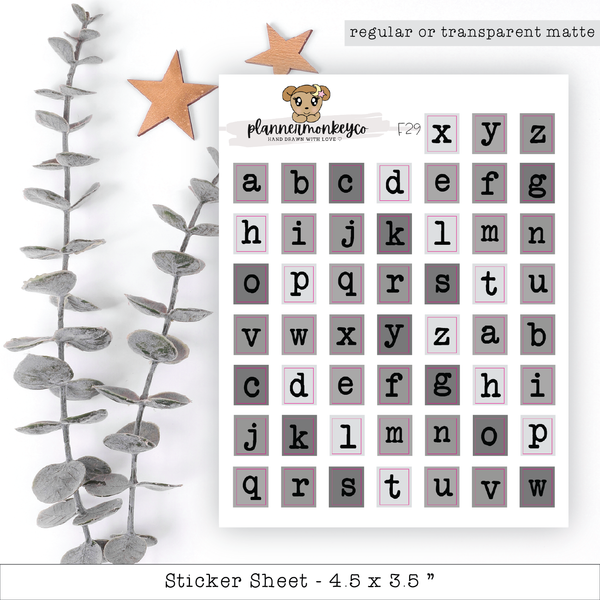 Grey Monochrome Typewriter Alpha Letter Stickers