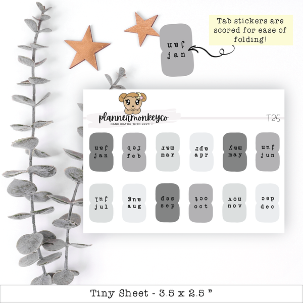 Monochrome Small Monthly Tab Kit - Tiny Sheet