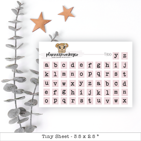 Dusty Pink Typewriter Alpha Letter Stickers - Tiny Sheet
