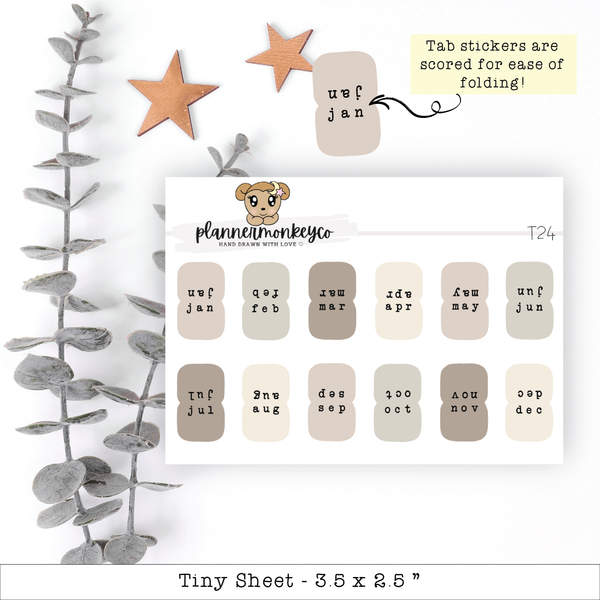 Neutral Brown Small Monthly Tab Kit - Tiny Sheet