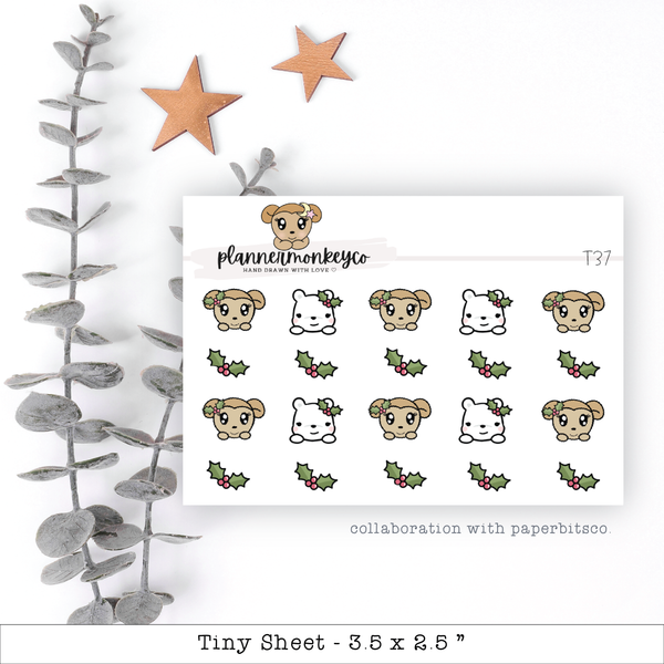 Peeking Holly Head Character Stickers - Tiny Sheet