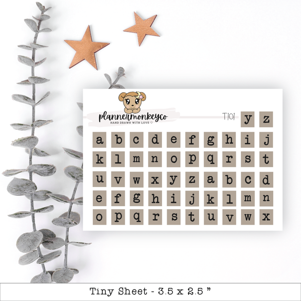 Toffee Typewriter Alpha Letter Stickers - Tiny Sheet