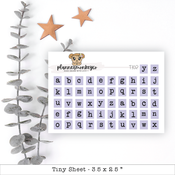 Lilac Typewriter Alpha Letter Stickers - Tiny Sheet